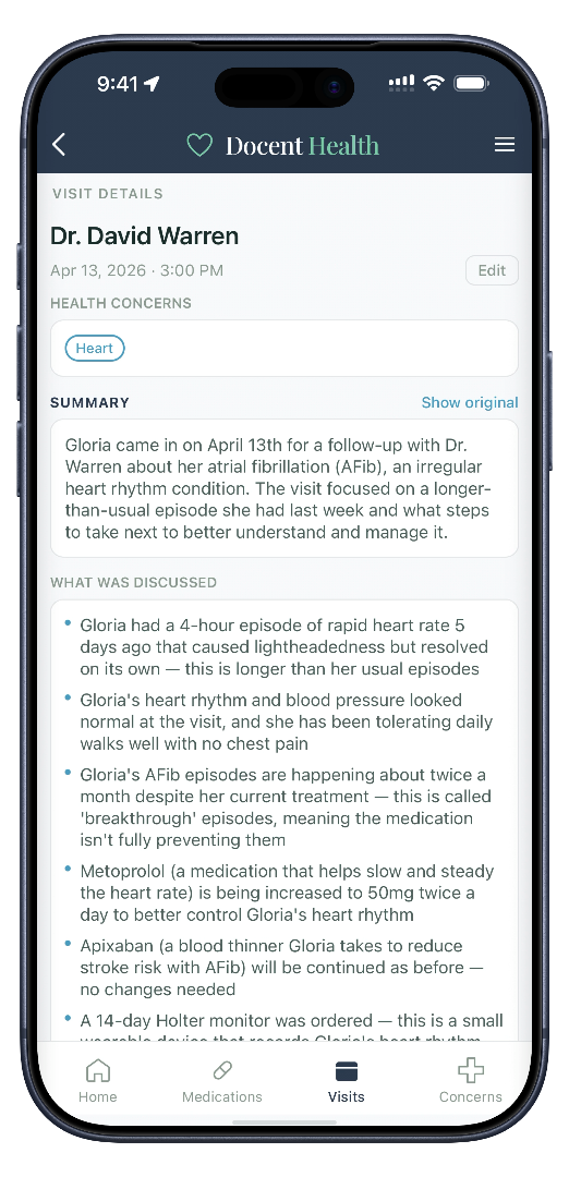 The same visit summary translated into plain language